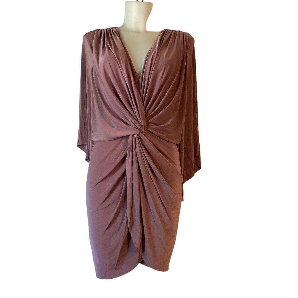 NWT MISA Los Angeles Womens Teget Knot Front Midi Dress Medium Taupe/Purplish